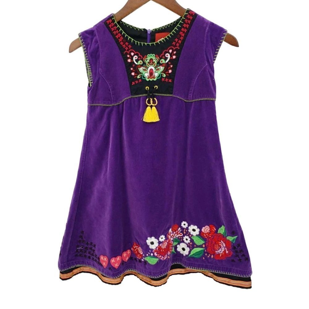 Oilily Dress‎ Sz 140 EU 8 10 US Girls Age 8-12 Purple Jumper Embroidered Flowers